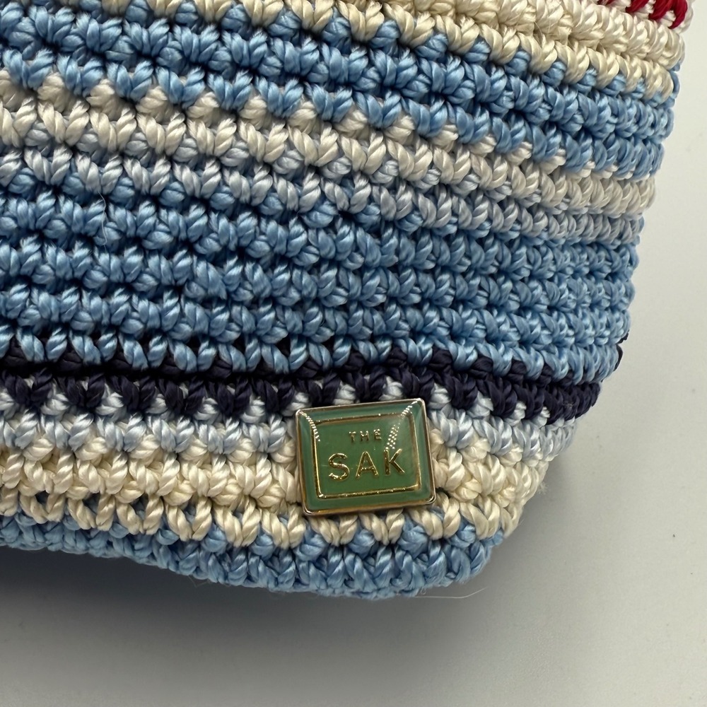 The Sak Crochet Stripe Shoulder Bag in Light Blue, Navy, Red, Cream - Picture 3 of 11